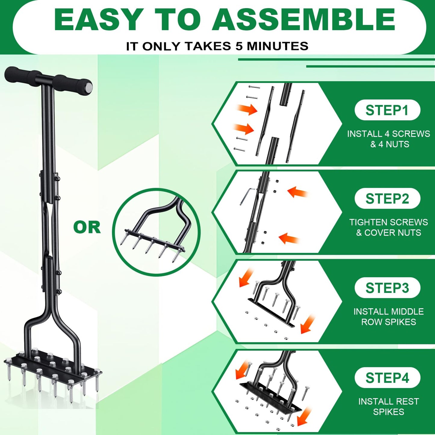 2 in 1 Spiked Aerator Manual Aerator Lawn Tool