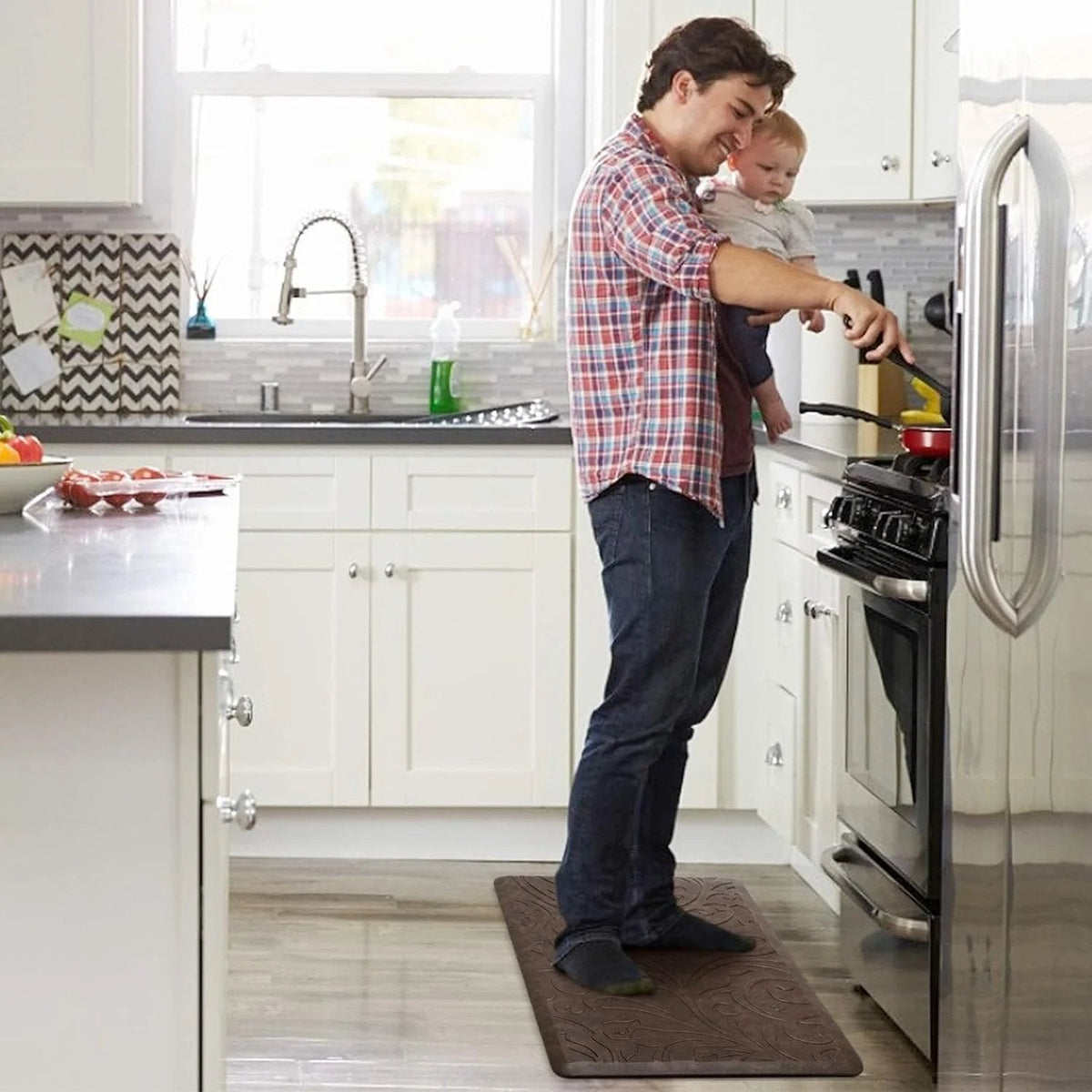 Mexican Inspired Brown Kitchen Anti-Fatigue Mat for Home Kitchen Decor