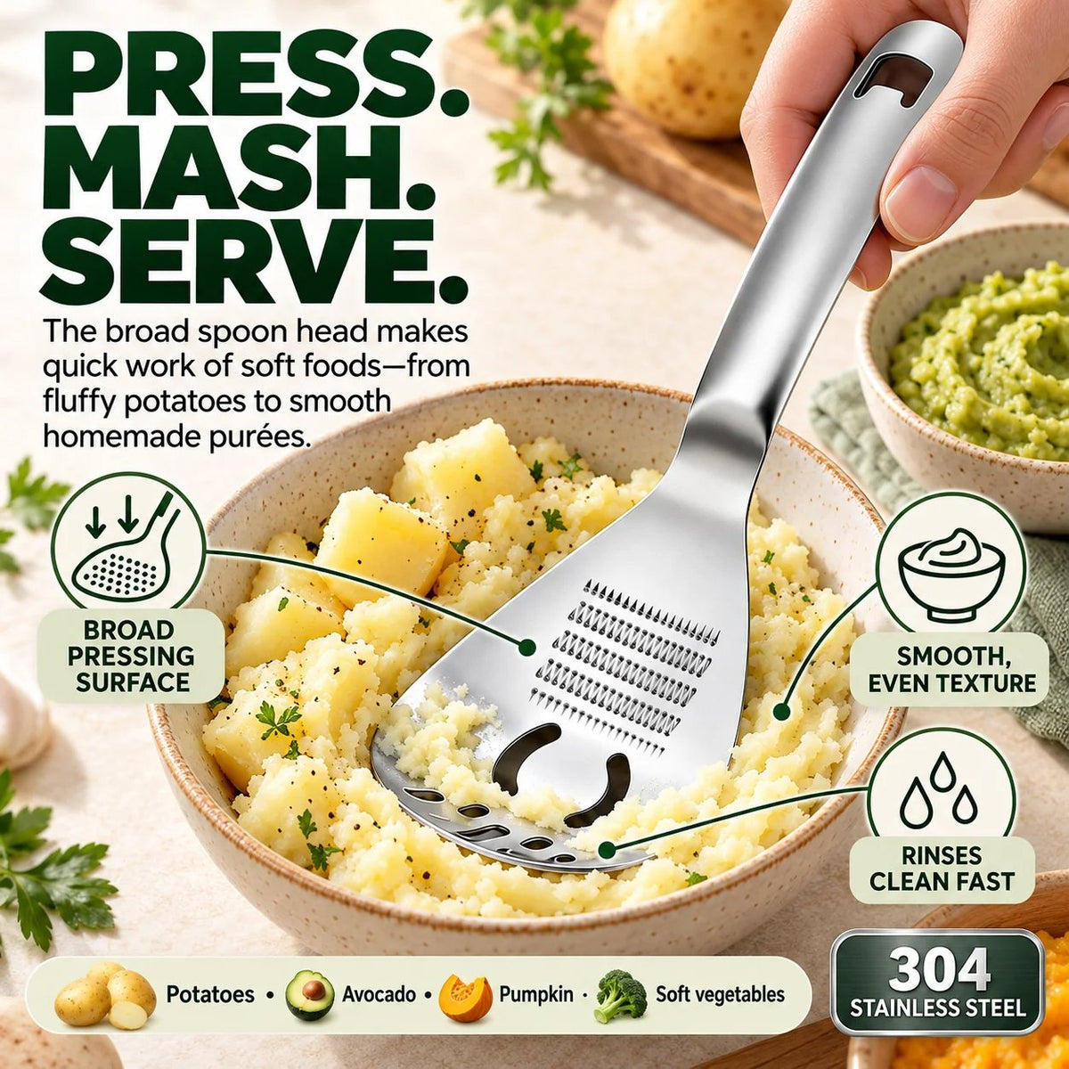 🥄 6-in-1 304 Stainless Steel Multi-Function Grater Spoon – Grate, Mash, Drain & Serve