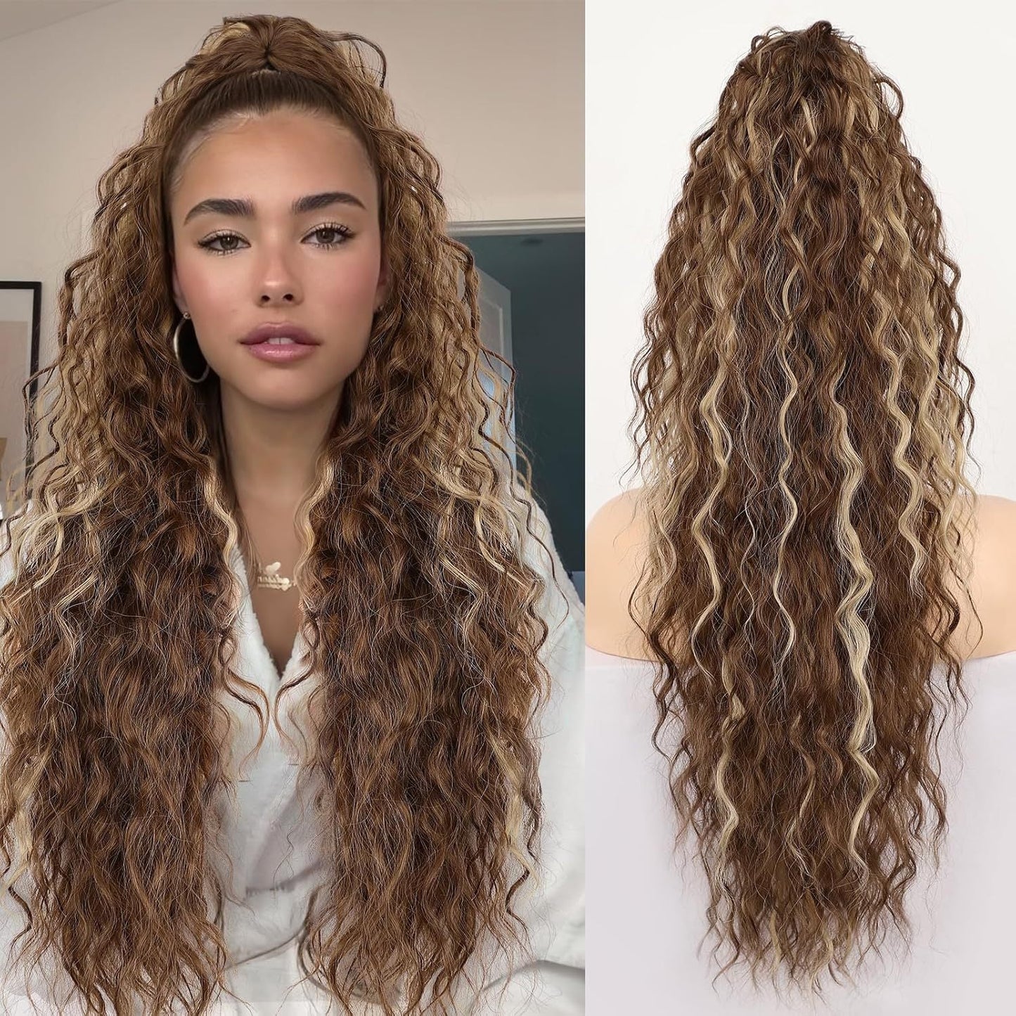 💖Clip-In Wave Ponytail Hair Extension Natural Fluffy African Style Wig💖