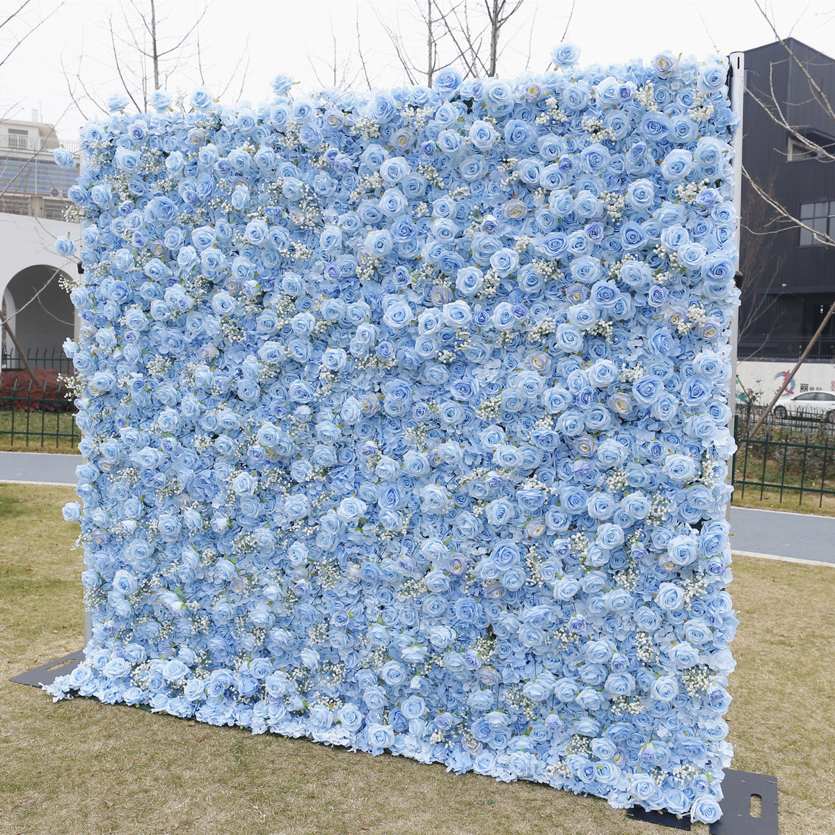 Hand-rolled fabric flower wall - perfect decoration for outdoor events