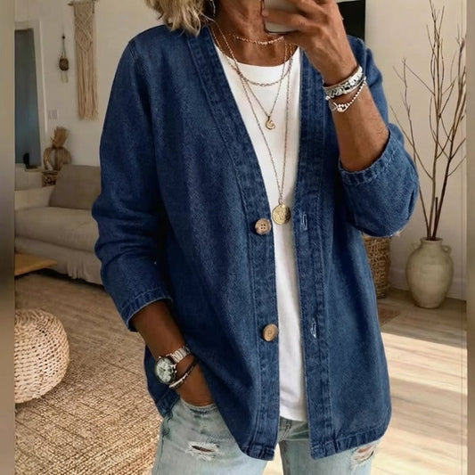 NOW! Women's Classic Button Front Denim Jacket – V-Neck, Breathable Fabric & Relaxed Fit product image 2