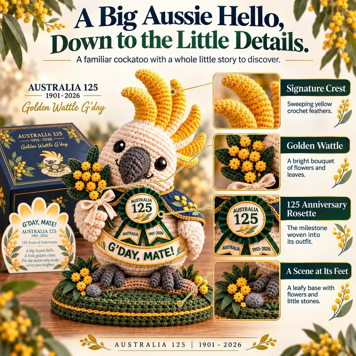 ⏳ Last Day 49% OFF – 🇦🇺 Australia 125th Anniversary Crochet Keepsake | Intricate 3D Crochet Work • Gift-Ready Box 🎁