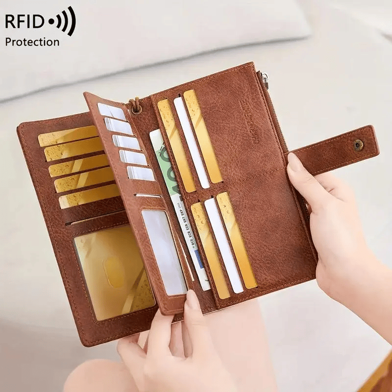 RFID anti-magnetic large-capacity long wallet, elegant solid color anti-theft leather wallet 👛