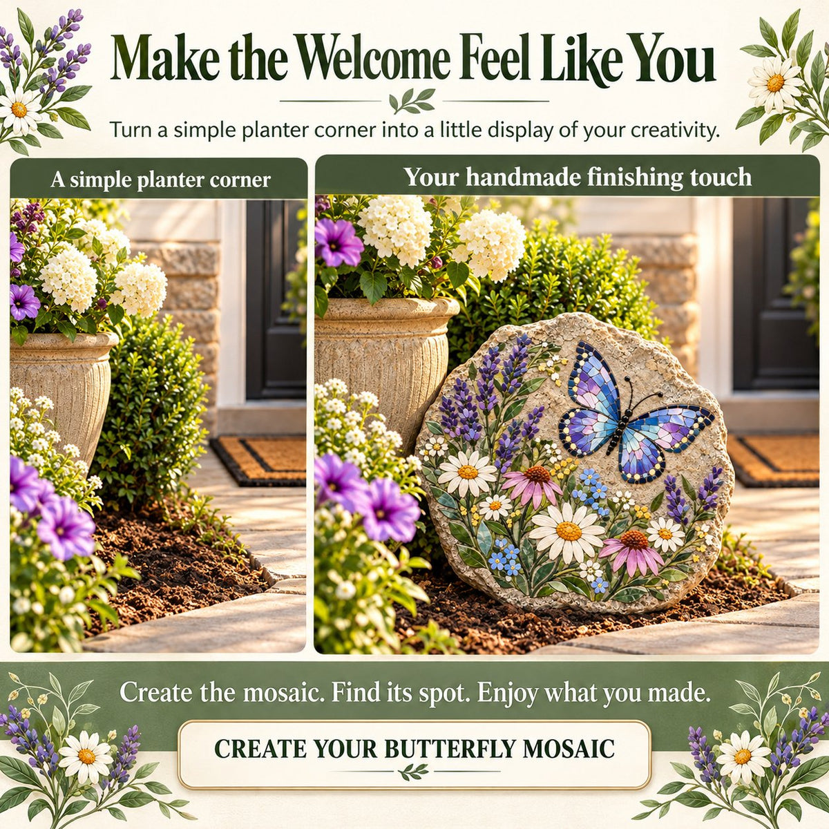 🦋 Butterfly Wildflower Mosaic DIY Kit | Complete Guided Craft Set
