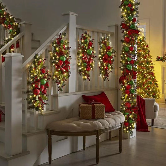 🌲Christmas Cordless Stairway Swag Teardrop Trim Wreath🎁