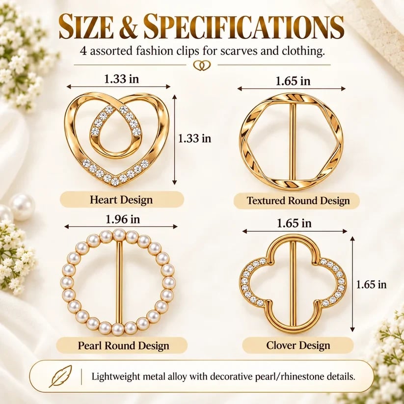 ✨4-Piece Women's Metal Shirt Clips – Round & Heart Designs for Loose Clothing