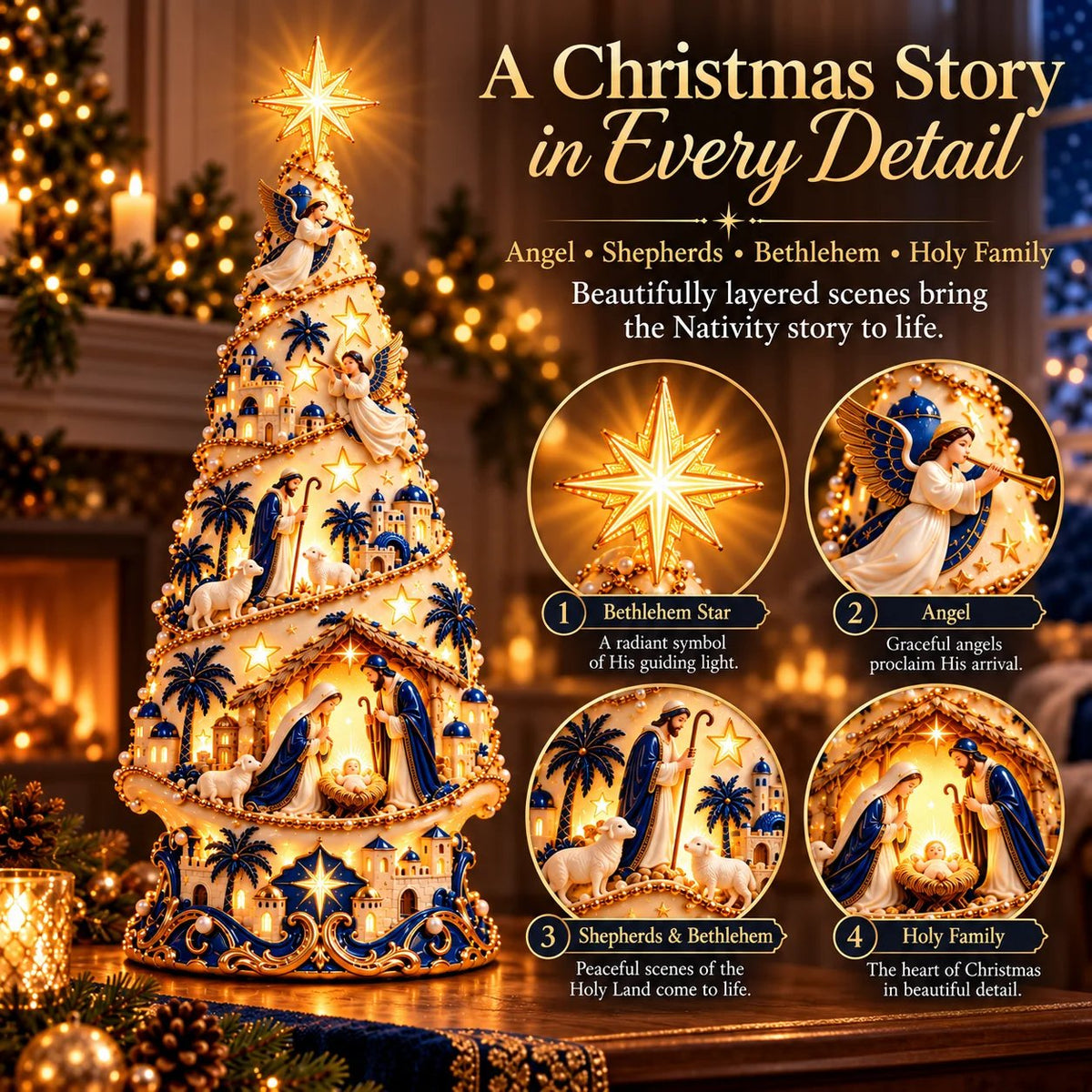 ✨✝️ Bethlehem Nativity Light-Up Christmas Tree – Jesus Shadow Projection Holiday Decor