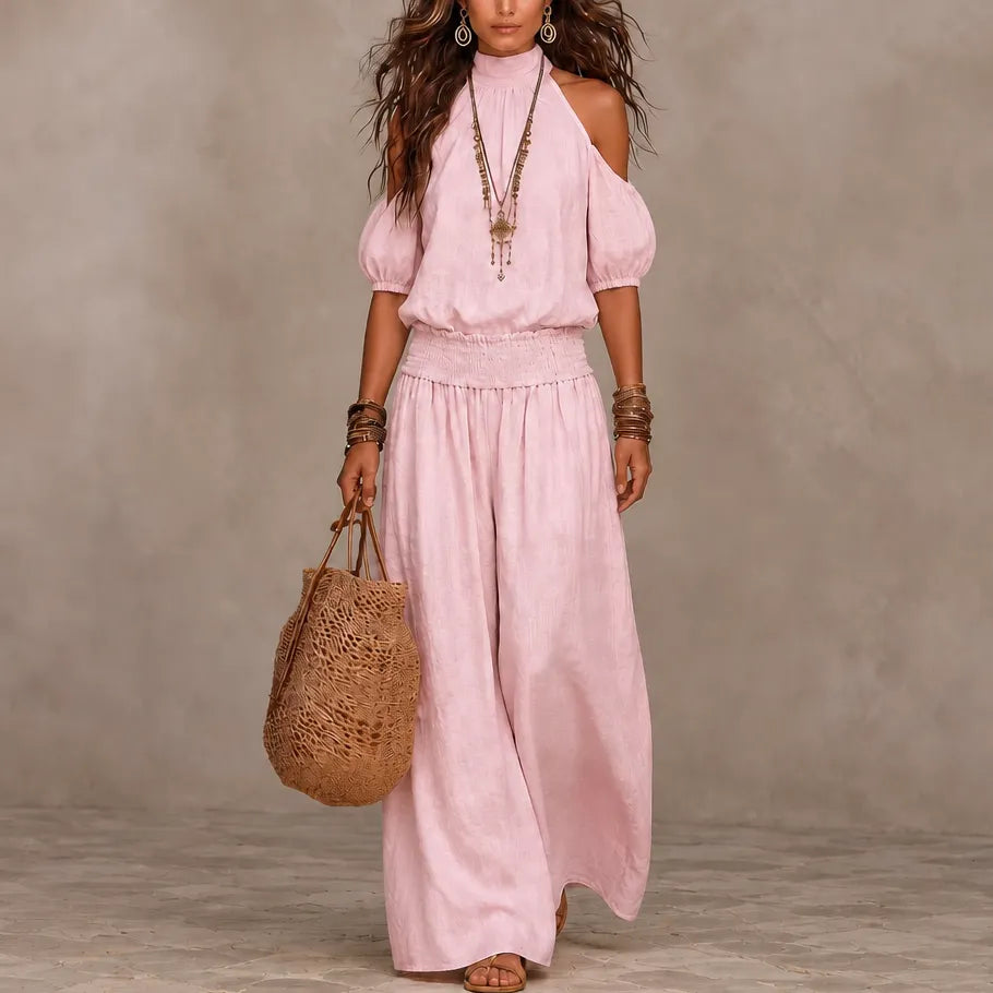 Cold Shoulder Wide Leg Pants Set