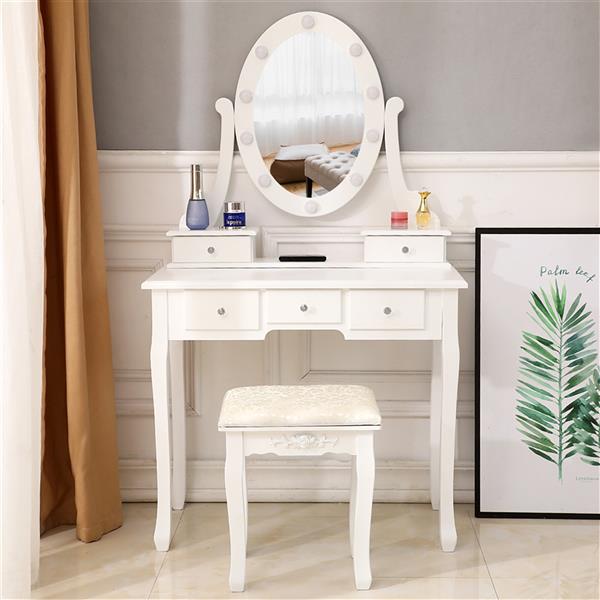 Elegant European-Style Vanity Set with Five Drawers and Lighted Mirror - Free shipping across the United States, delivery within 2-8 days uber7