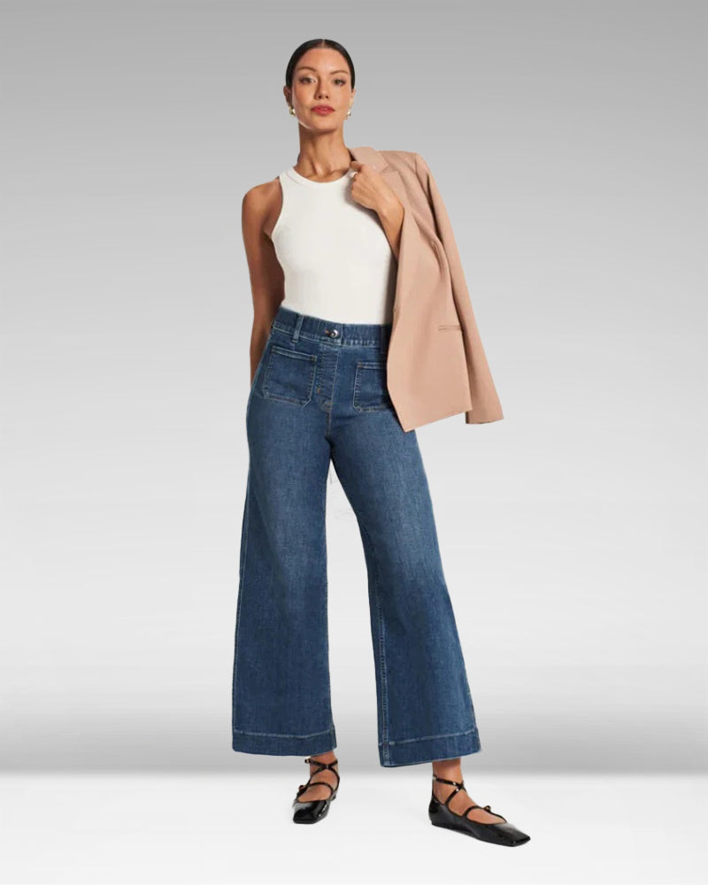 Cropped Wide-Leg Patch Pocket Jeans(Buy 2 Free Shipping) mysite