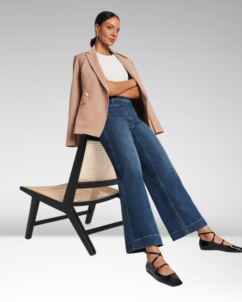 Fashionable Patchwork Casual Loose Pocket Wide Leg Jeans