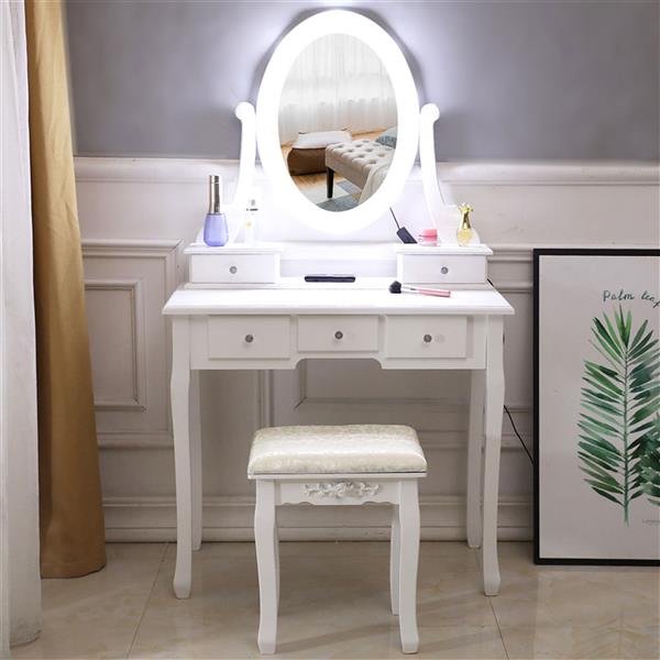 Elegant European-Style Vanity Set with Five Drawers and Lighted Mirror - Free shipping across the United States, delivery within 2-8 days uber7