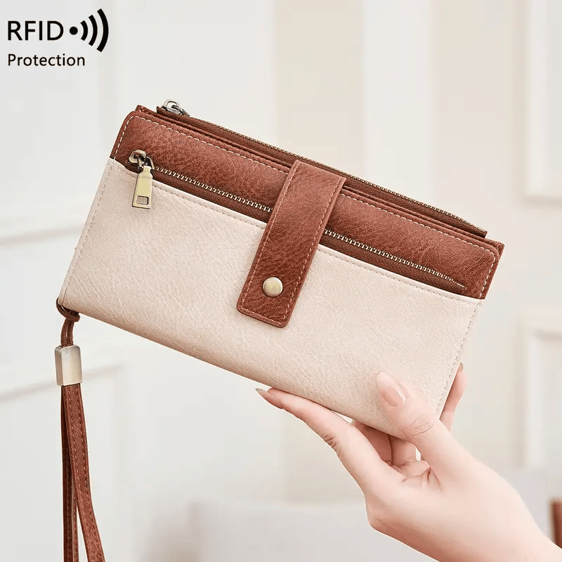 RFID anti-magnetic large-capacity long wallet, elegant solid color anti-theft leather wallet 👛