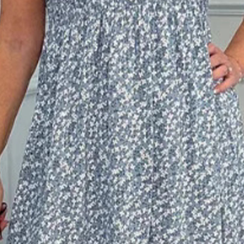 💃Women's Elegant Floral Print High-Waisted Ruffle Cap Sleeve Dress