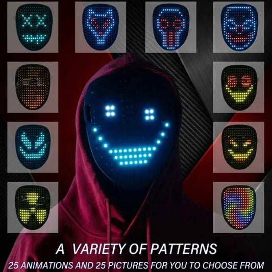 🎉⚡ 50-Mode Gesture-Controlled LED Face Mask – Rechargeable Costume Mask