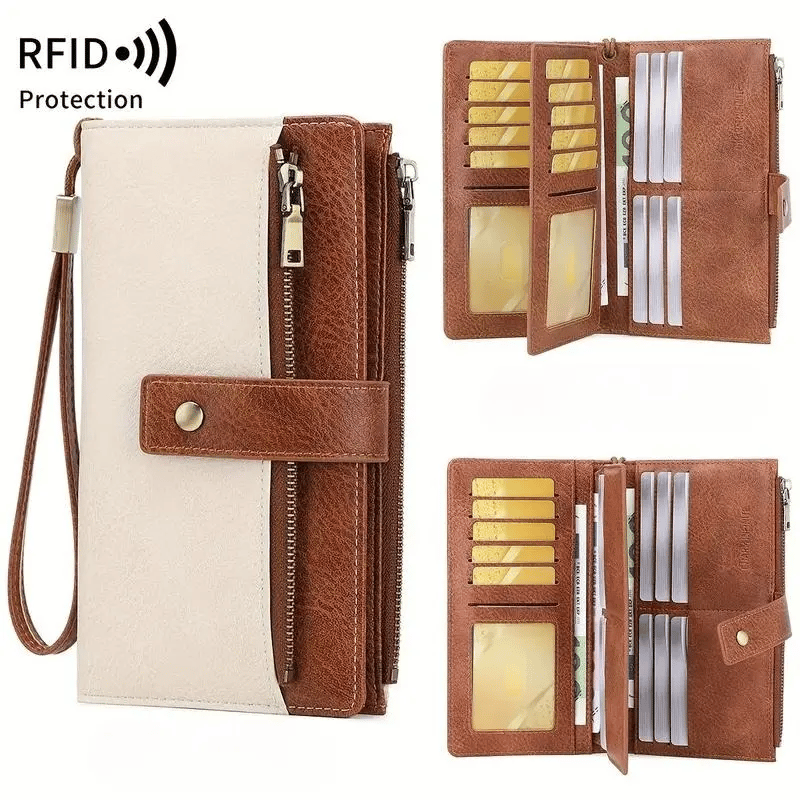RFID anti-magnetic large-capacity long wallet, elegant solid color anti-theft leather wallet 👛