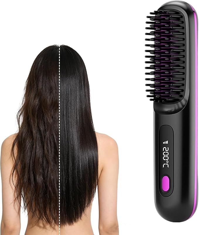 2-in-1 USB-Rechargeable Heated Hair Straightening Brush