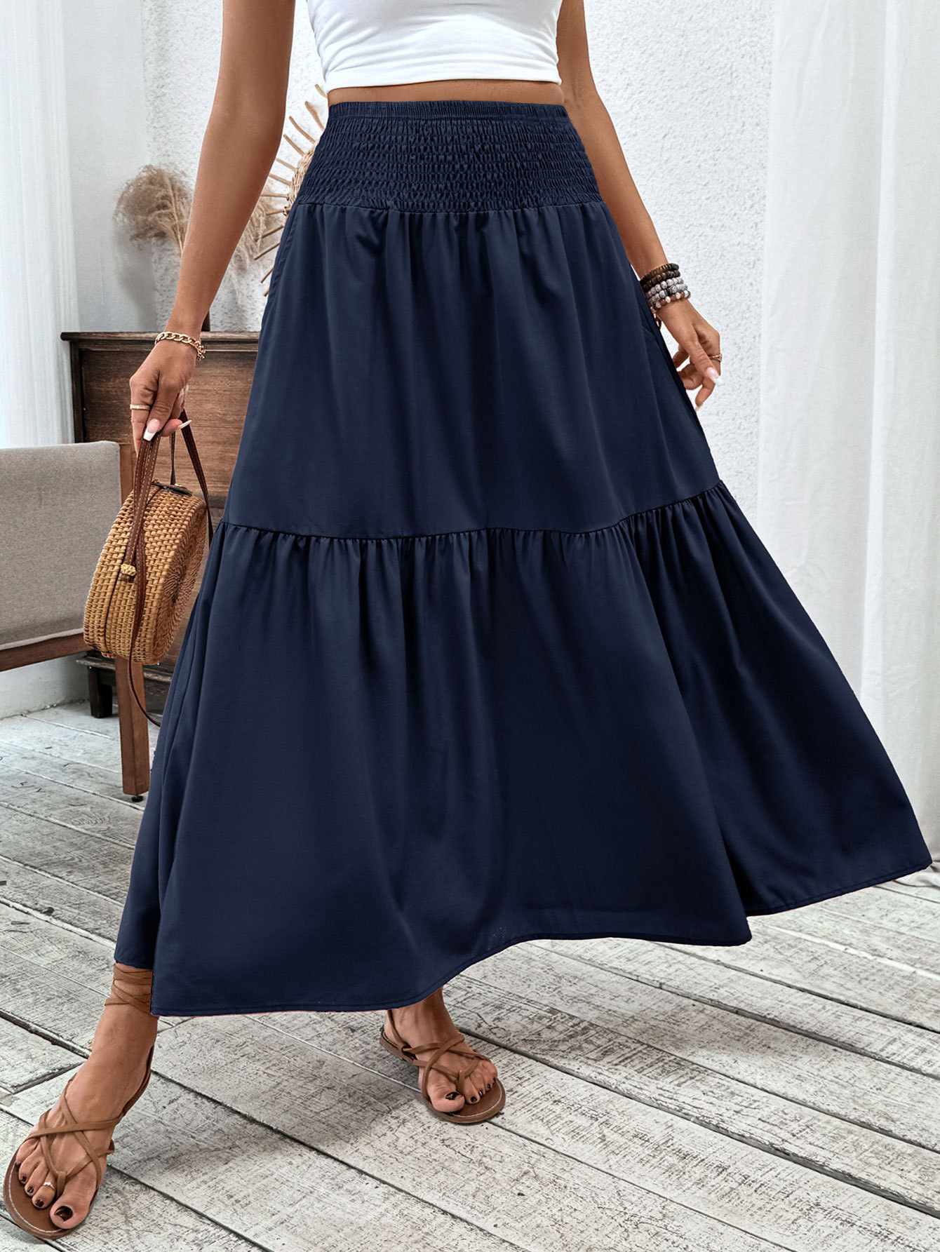 Floral print three-layer patchwork long skirt - Buy 2 items and get free shipping！