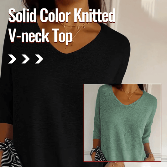 Solid Color Knitted V-neck Top