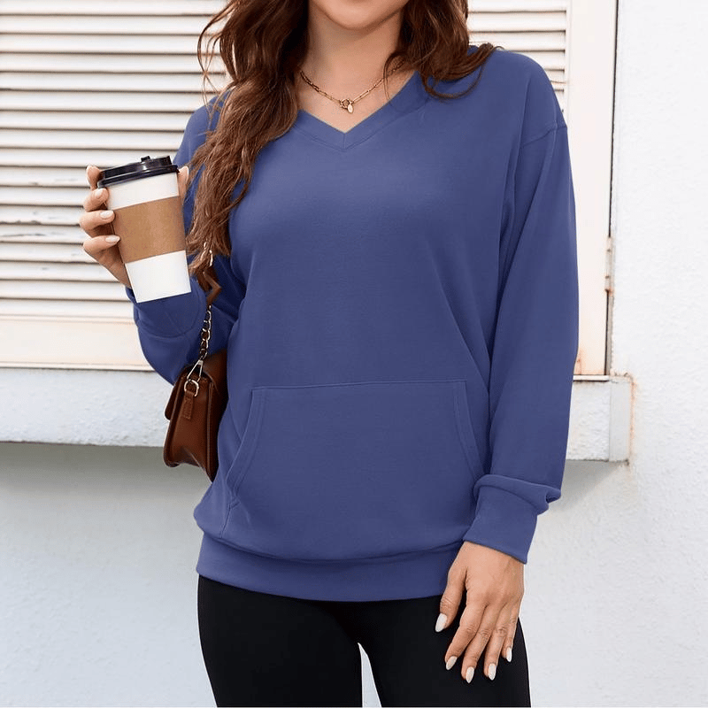 🎉💖Women's Hoodless V-Neck Kangaroo Pocket Sweatshirt