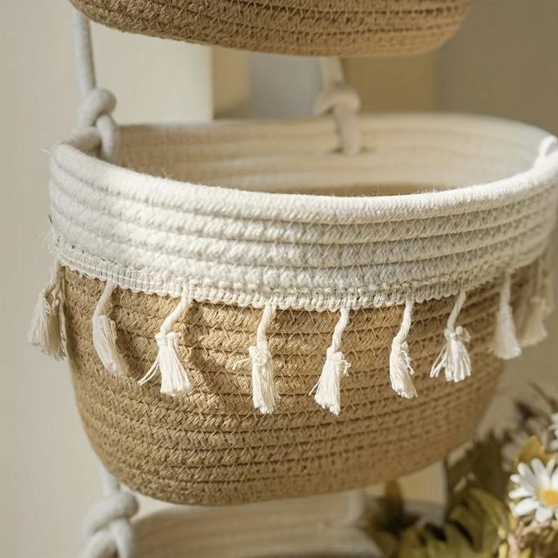living room bedroom entryway Over The Door Hanging Basket Boho Woven Over-Door Storage Organizer – 3-Tier Cotton Hanging Baskets