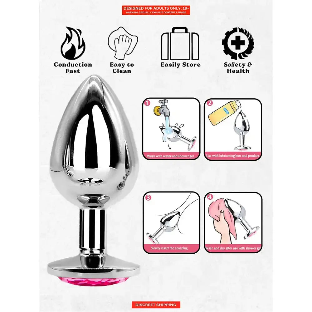 Stainless Steel Diamond Gem Butt Plug – Premium Metal Adult Accessory with Crystal Base