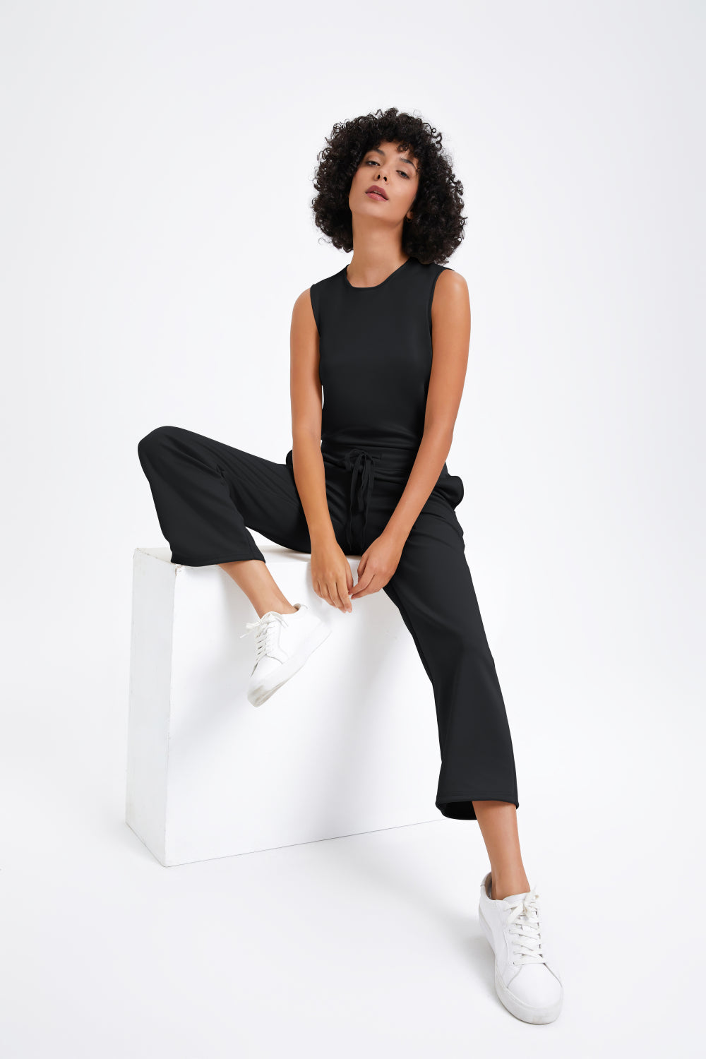 Slim casual women's sleeveless solid color v-neck trousers jumpsuit - Buy two and get free shipping!