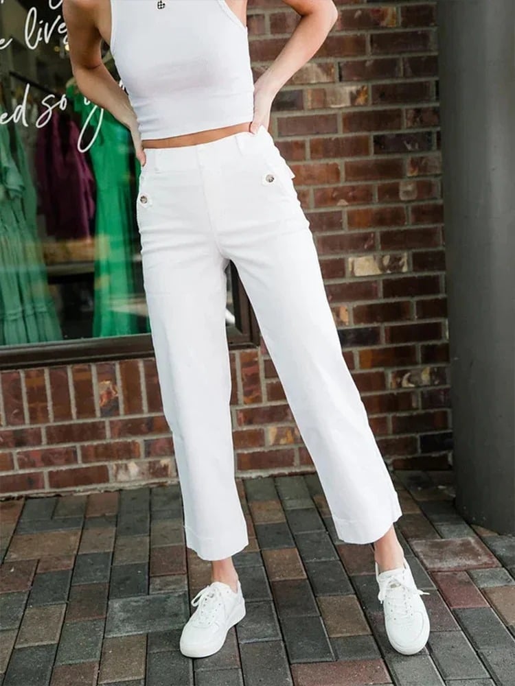 Women Stretch Tummy Control Twill Cropped Wide Leg Pant (BUY 2 FREE SHIPPING)