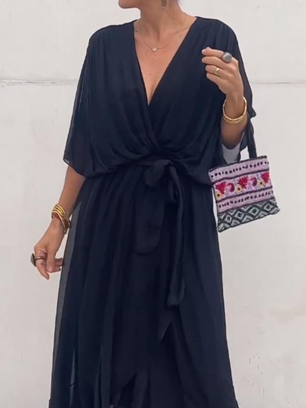 🔥🔥🔥Stylish and elegant V-neck maxi dress - Buy two and get free shipping!