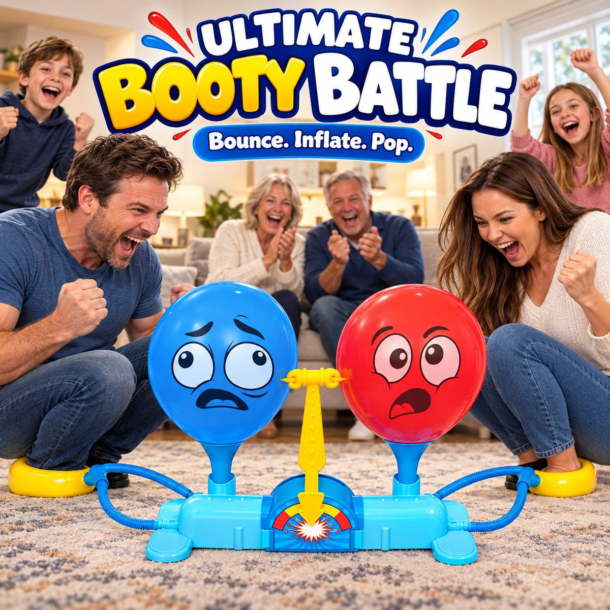 Rump Race Balloon Popping Battle Board Game Family Game Night, Party Game