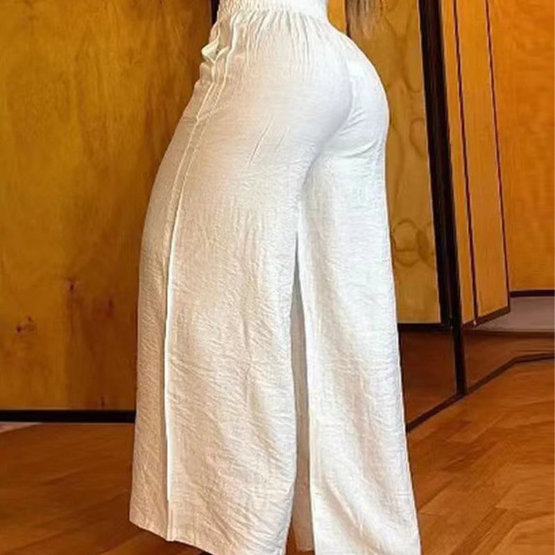 Women's Solid-Color High-Waisted Wide-Leg Pants