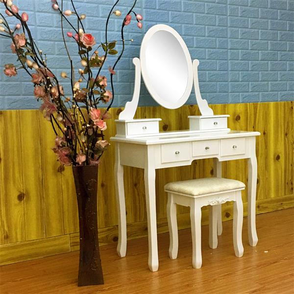 Elegant European-Style Vanity Set with Five Drawers and Lighted Mirror - Free shipping across the United States, delivery within 2-8 days uber7