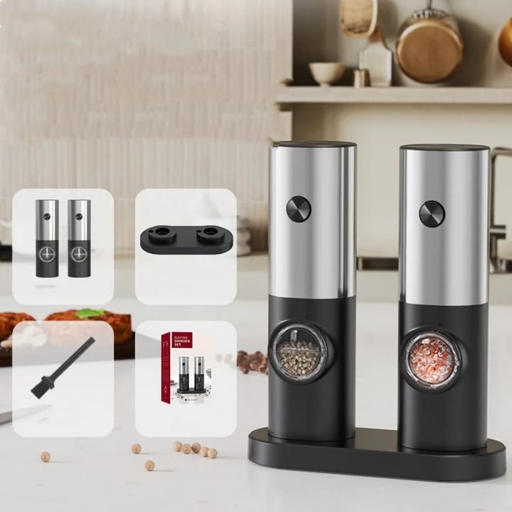 🌲Early Christmas Sale 49% off🌲Electric Grinder Set (2 pcs) - Electric Salt and Pepper Grinder with Adjustable Coarseness