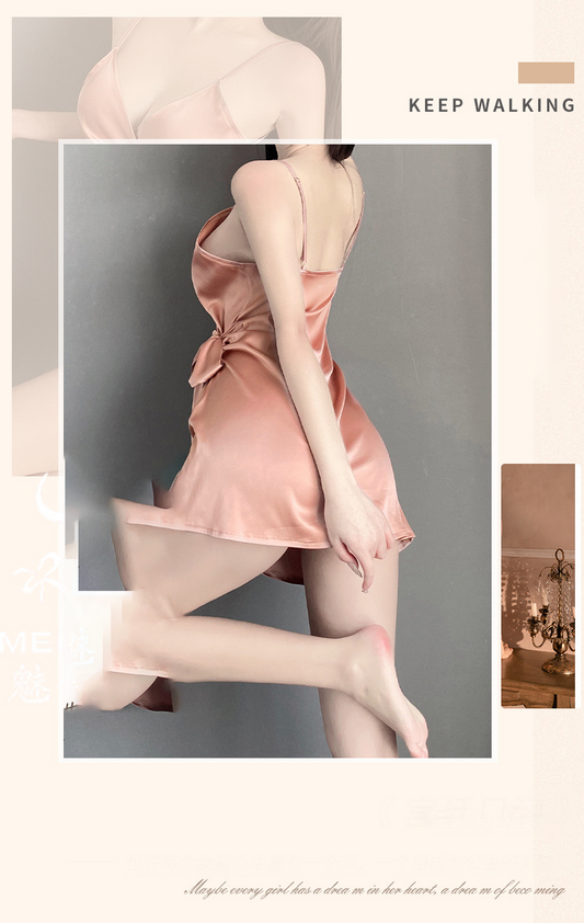 New Side Slits Satin Sleepwear Nightgown Hot Sexy Large Size Mature Ladies Sexy Lingerie for Teen Girls