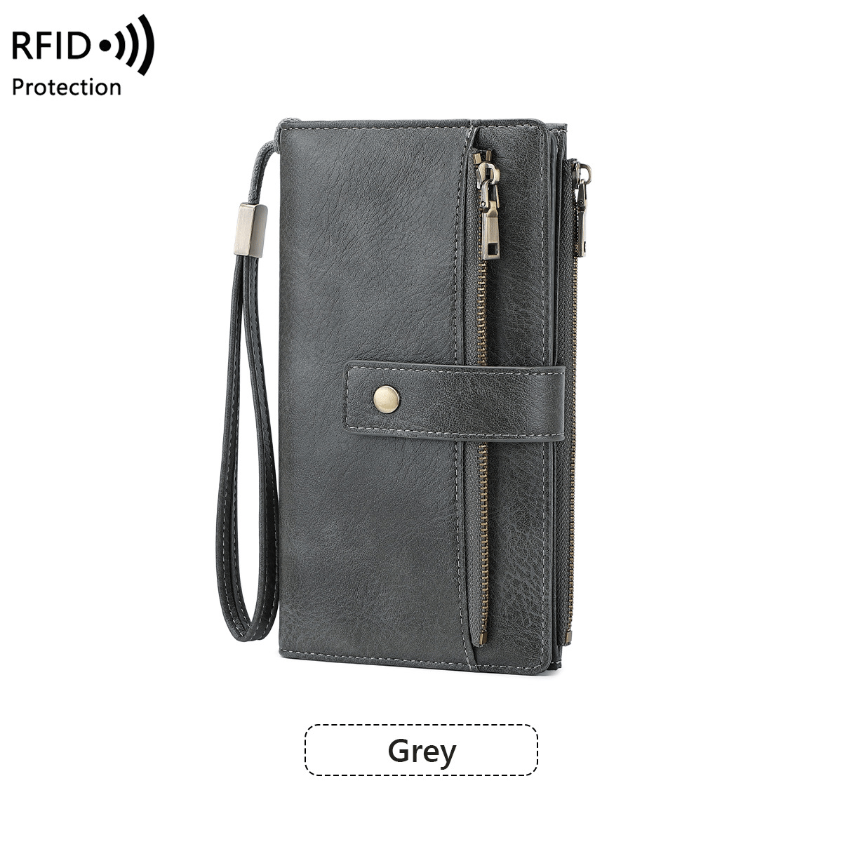 RFID anti-magnetic large-capacity long wallet, elegant solid color anti-theft leather wallet 👛