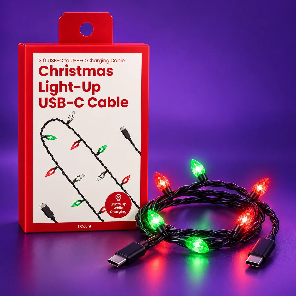 GEMS Light Up USB-C Cable | 3ft 20W Fast Charging LED Glowing Charging Cord