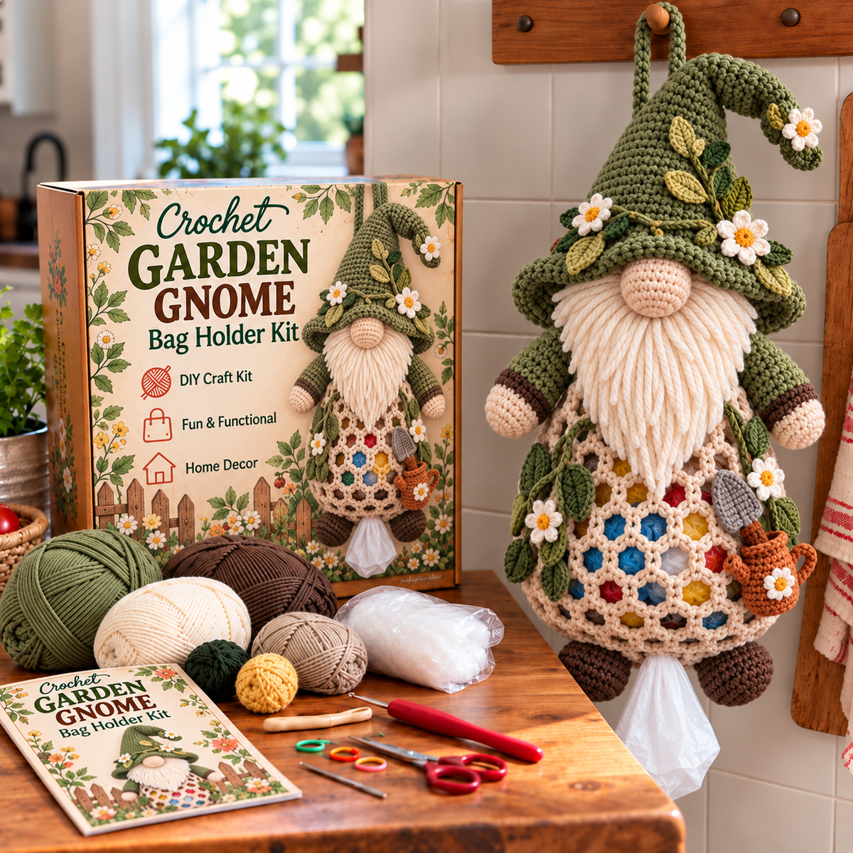 🔥 BUY 3 GET 1 FREE 🔥- 🧶 Gnome Kitchen Keepers | Crochet Bag Holder Collection 🌿