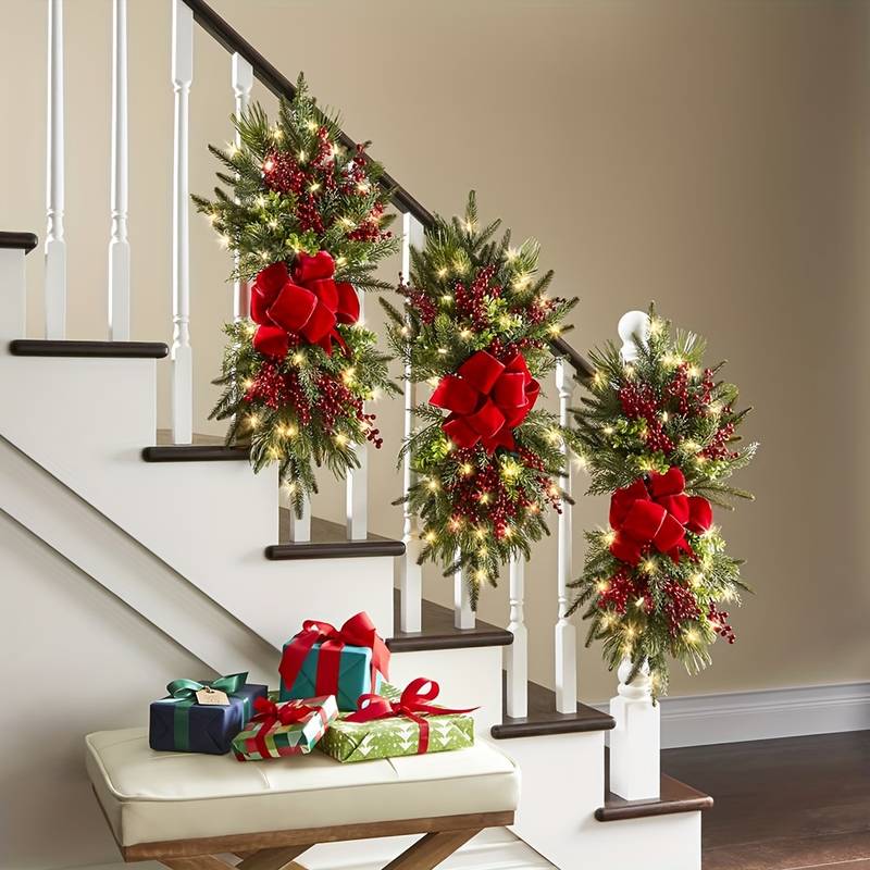 🌲Christmas Cordless Stairway Swag Teardrop Trim Wreath🎁