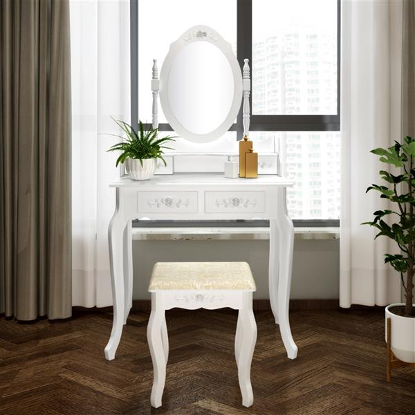 Elegant European-Style Vanity Set with Five Drawers and Lighted Mirror - Free shipping across the United States, delivery within 2-8 days uber7