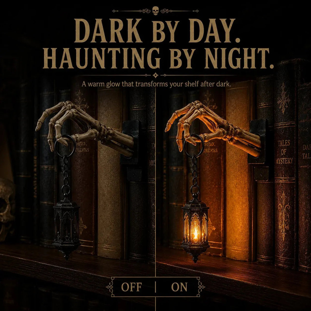 Gothic Skeleton Hand LED Lantern for Moody Bookshelf Decor