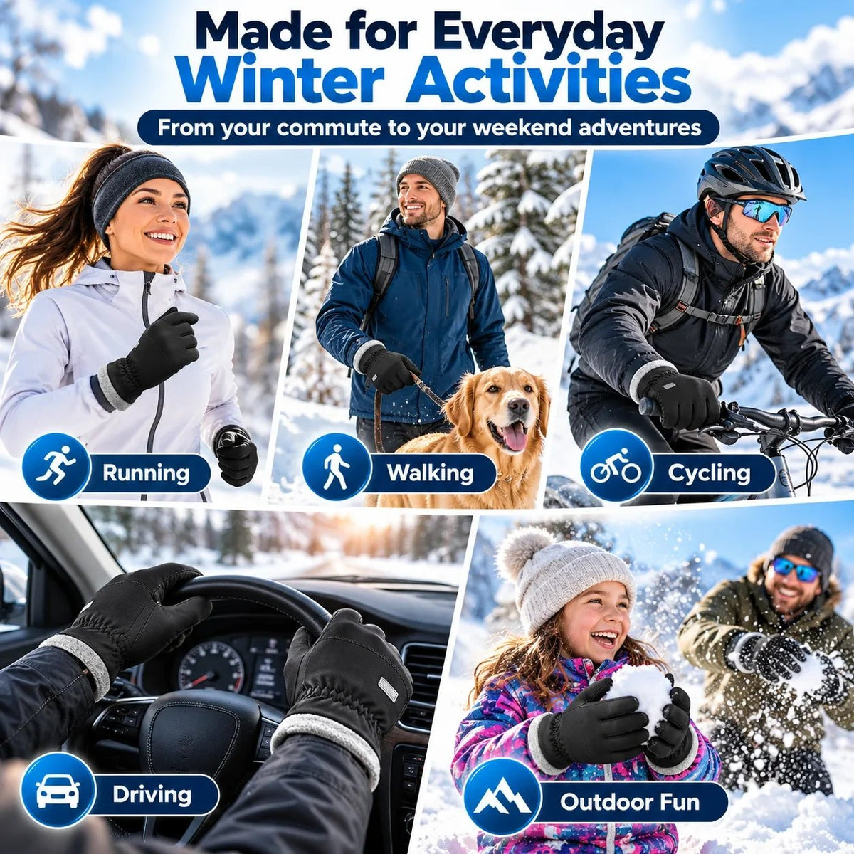 Winter Thermal Touchscreen Gloves – Water-Resistant Windproof Fleece Gloves for Driving, Skiing & Outdoor Use