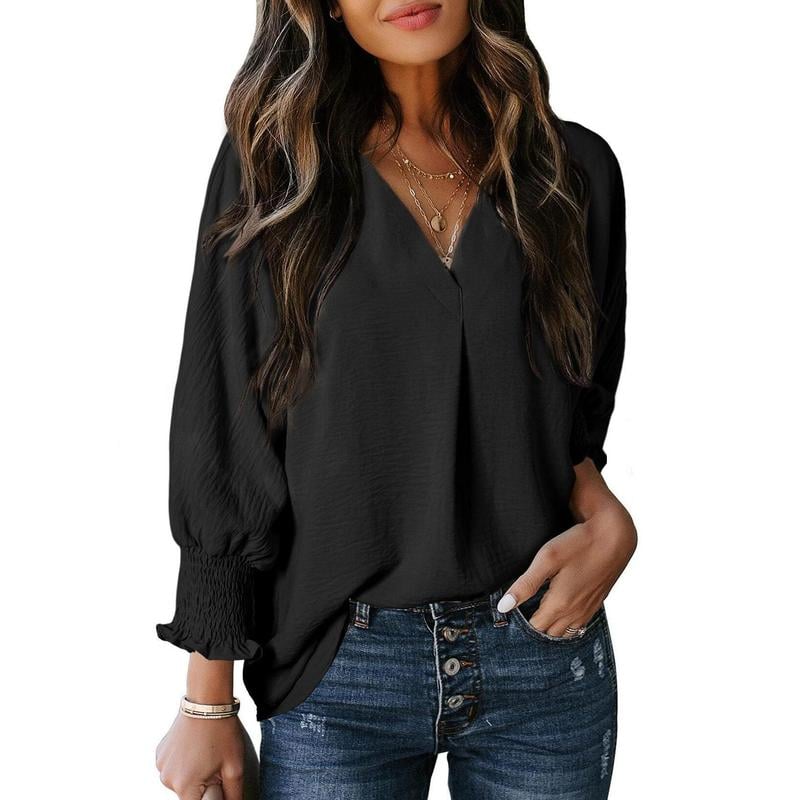 Womens Tunic Tops V Neck Casual Loose 3/4 Sleeve Shirts Dressy Blouses Tops Overiszed T Shirts