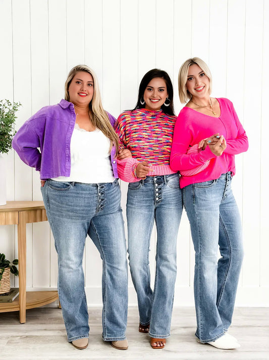 Mid Rise Button Fly Bootcut Jeans ( Buy 2 Free Shipping)