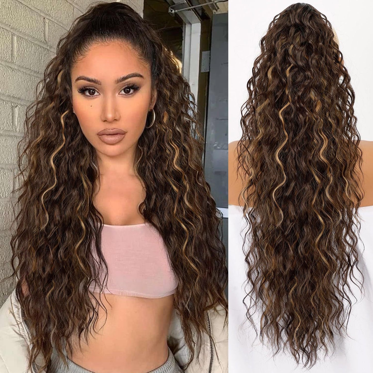 💖Clip-In Wave Ponytail Hair Extension Natural Fluffy African Style Wig💖