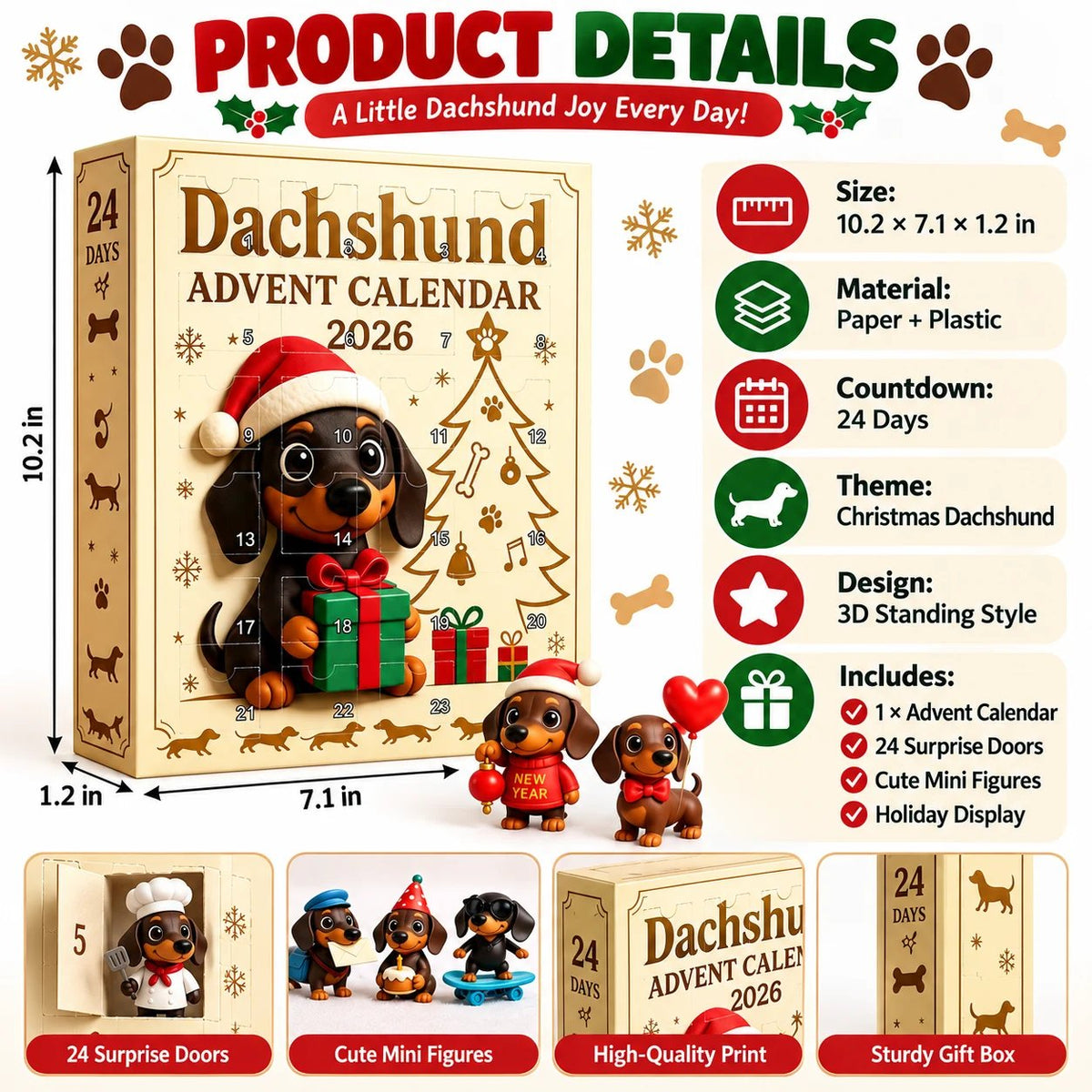 🎉🐶🎄 Dachshund Advent Calendar — Unbox a Cute Pup Surprise Every Day Till Christmas!