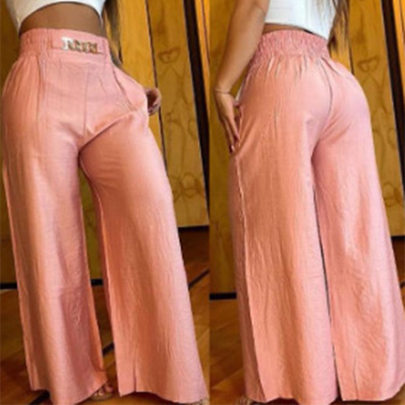 Women's Solid-Color High-Waisted Wide-Leg Pants