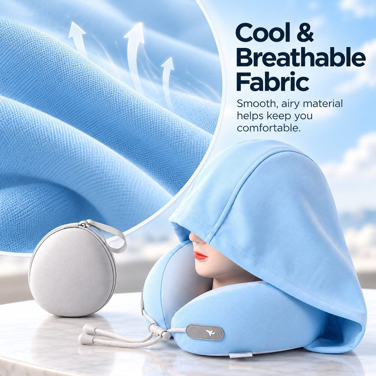 Hooded Travel Neck Pillow with Carrying Pouch