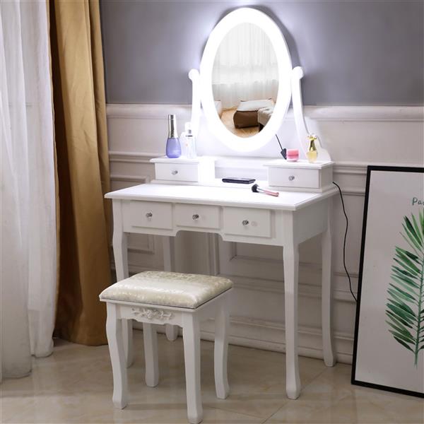 Elegant European-Style Vanity Set with Five Drawers and Lighted Mirror - Free shipping across the United States, delivery within 2-8 days uber7