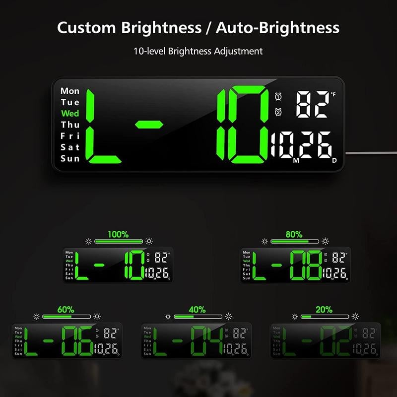 ⚡13" Large Digital Clock with Temperature, Date, Auto DST, Night Light, Auto Brightness Dimmer